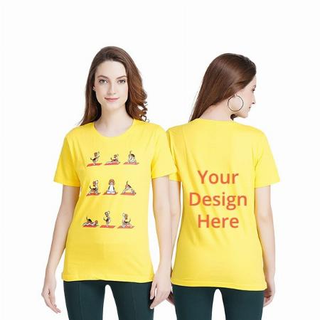 Yellow Customized Women's Cotton Regular Fit Yoga Poses Design Graphic Printed T-Shirt