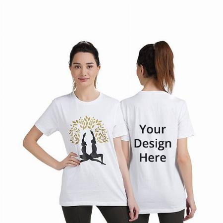 White Customized Women's Cotton Regular Yoga Design Graphic Printed T-Shirt