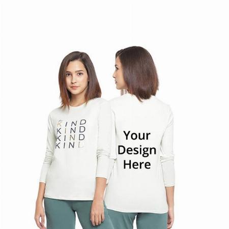 White Customized Be Kind Graphic Printed Full Sleeve T-Shirt for Women