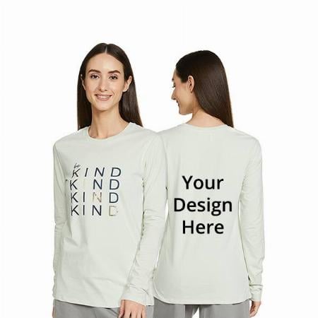 Off White Customized Be Kind Graphic Printed Full Sleeve T-Shirt for Women