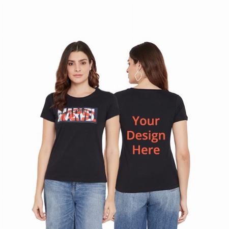 Black Customized Women's Super-Hero Logo Graphic Printed Regular Round Neck T-Shirt