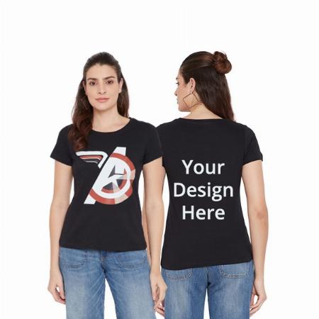Black Customized Women's Super-Hero Design Graphic Printed Regular Round Neck T-Shirt