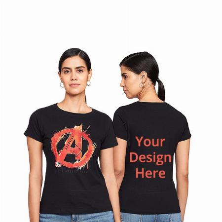 Black Customized Super-Hero Logo Graphic Printed Regular Round Neck T-Shirt for Women