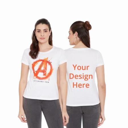 White Customized Super-Hero Design Graphic Printed T-Shirt for Women