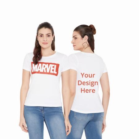 White Customized Super-Hero Logo Graphic Printed Regular Round Neck T-Shirt for Women