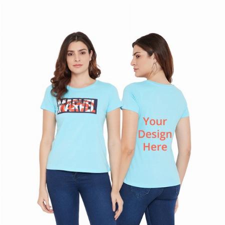 Sky Blue Customized Women's Super-Hero Logo Graphic Printed T-Shirt