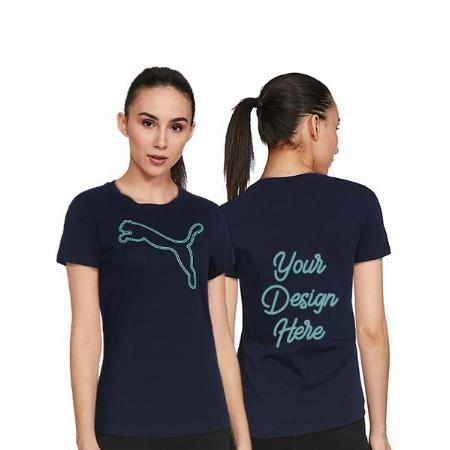 Navy Blue Customized Puma Women's Graphic Printed T-Shirt