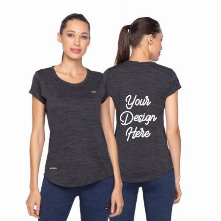 Dark Grey Customized Polyester Dry Fit, Quick Drying &amp; Breathable Fabric, Gym Wear &amp; Running Graphic Printed T-Shirt for Women