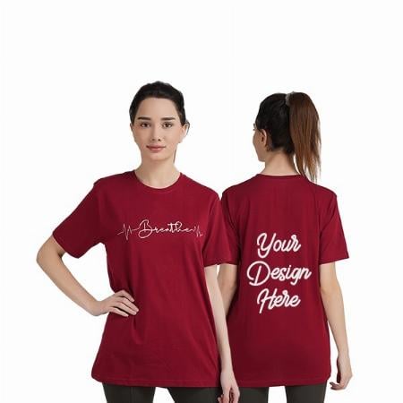 Maroon Customized Women's Cotton Regular Fit Breathe Design Graphic Printed T-Shirt for Women