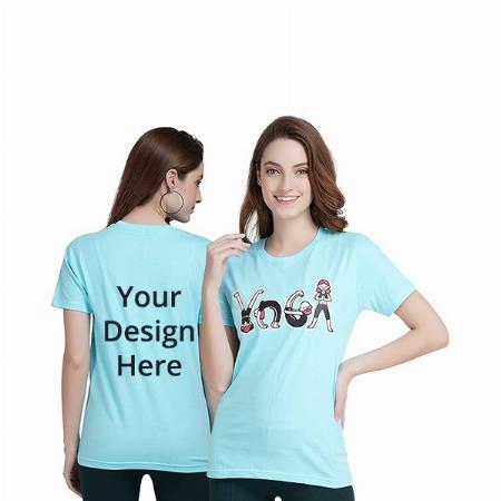 Sky Blue Customized Women's Cotton Regular Fit Yoga Graphic Printed T-Shirt