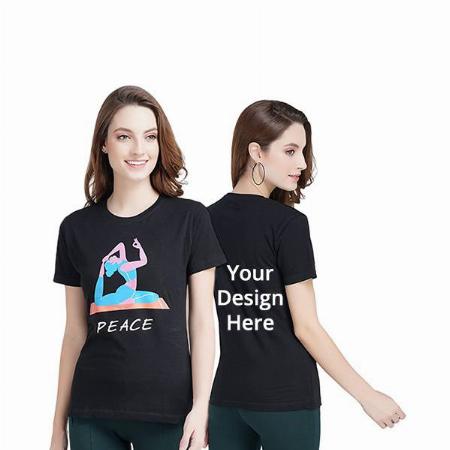 Black Customized Women's Cotton Regular Fit Yoga Peace Graphic Printed T-Shirt
