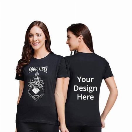 Black Customized Women's Buddha Design Graphic Printed Cotton T-shirt