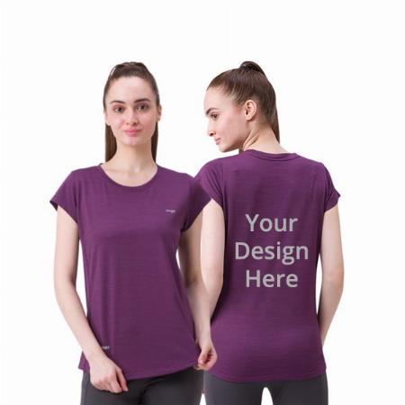 Purple Customized Polyester Dry Fit, Quick Drying &amp; Breathable Fabric, Gym Wear &amp; Running Graphic Printed T-Shirt for Women