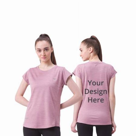 Pink Customized Polyester Dry Fit, Quick Drying &amp; Breathable Fabric, Gym Wear &amp; Running Graphic Printed T-Shirts for Women