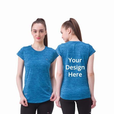 Blue Customized Polyester Dry Fit, Quick Drying &amp; Breathable Fabric, Gym Wear &amp; Running Graphic Printed T-Shirts for Women