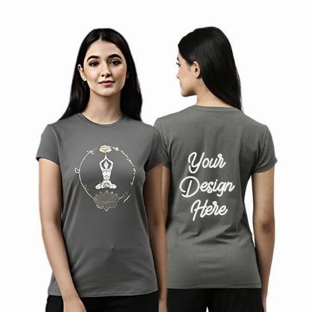 Grey Customized Enamor Yoga Pose Design Graphic Printed T-Shirt for Women