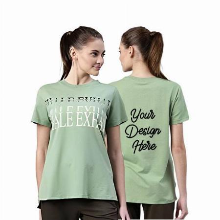 Green Customized Enamor Round Neck Inhale-Exhale Graphic Printed Cotton T-Shirt for Women