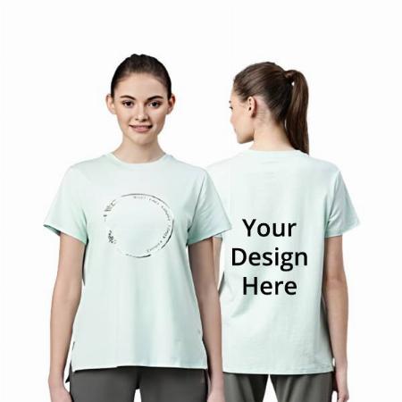Soft Aqua Customized Enamor Life Circle Graphic Printed Cotton T-Shirt for Women