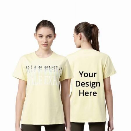 Yellow Customized Enamor Round Neck Inhale-Exhale Graphic Printed Cotton T-shirt for Women