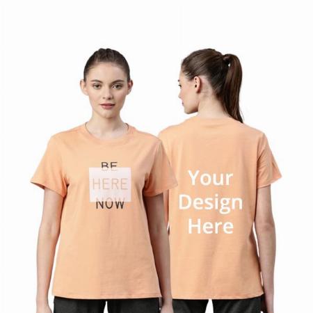 Peach Customized Enamor Round Neck Be Here Now Design Graphic Printed Cotton T-Shirt for Women