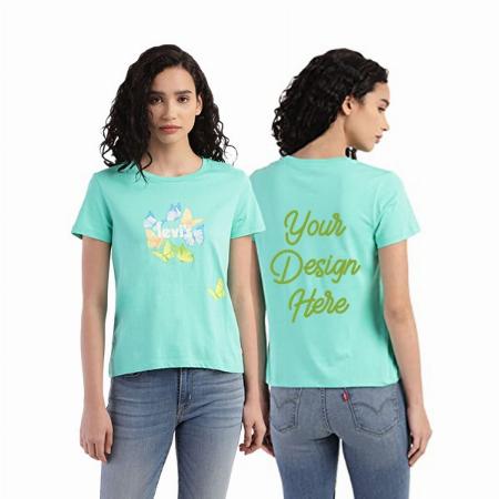 Sea Green Customized Levi's Butterfly Design Graphic Printed Regular Fit T-Shirt for Women
