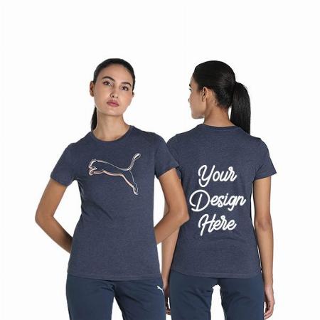 Dark Blue Customized Puma Women's Solid Regular Fit T-Shirt