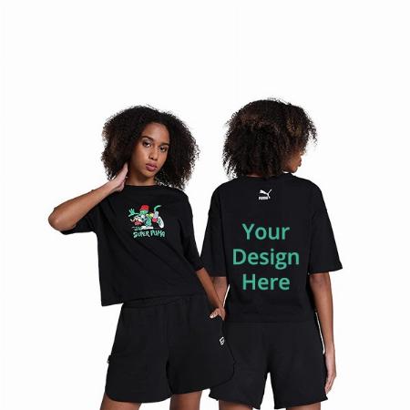 Black Customized Super Puma Design Graphic Print Regular Fit T-Shirt for Women