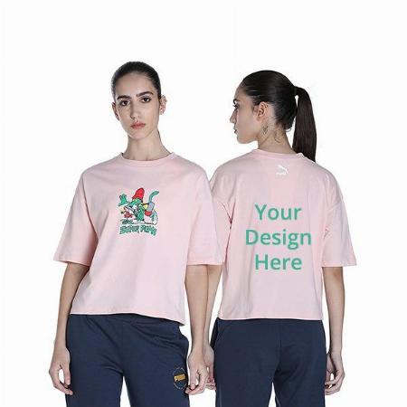 Baby Pink Customized Puma Women's Cartoon Graphic Printed Regular Fit T-Shirt