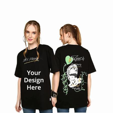 Black Customized Oversized Loose Baggy Fit Drop Shoulder Half Sleeves Cotton Stay Strong Design Graphic Printed T-Shirt for Women