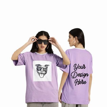 Lilac Customized Oversized Fit Round Neck Half Sleeve Cool Dog Design Graphic Printed T-Shirt for Women