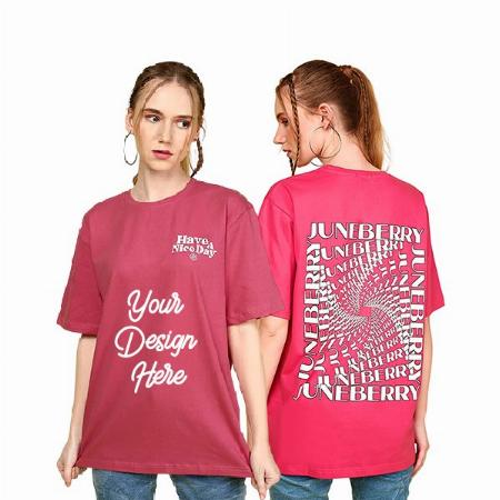 Magenta Customized Oversized Fit Loose Drop Shoulder Round Neck Half Sleeve Have A Nice Day Graphic Printed T-Shirt for Women