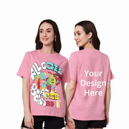 Pink Customized Women's Cotton Cartoon GraphicPrinted Oversized T-Shirt