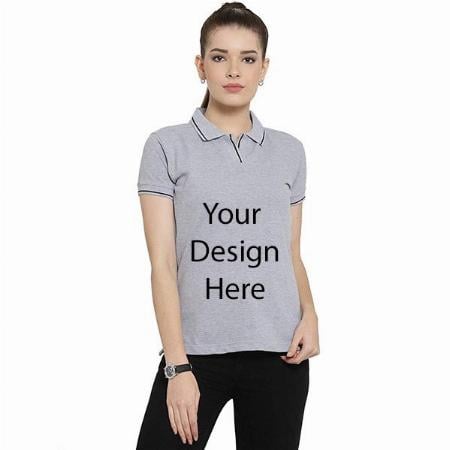 Grey Customized Organic Cotton Polo T-Shirt for Women