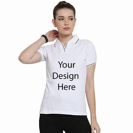 White Customized Women's Pure Organic Cotton Polo T-Shirt