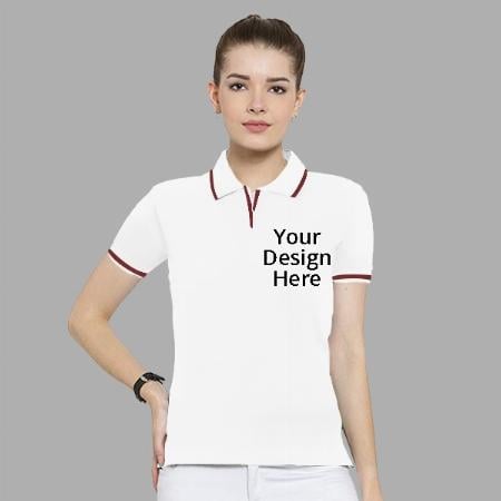 White Customized Women's Organic Cotton Polo T-Shirt