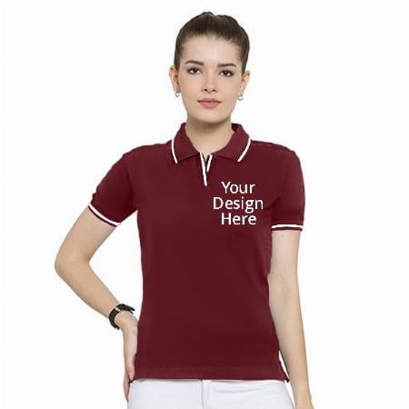 Maroon Customized Women's Organic Cotton Polo T-Shirt
