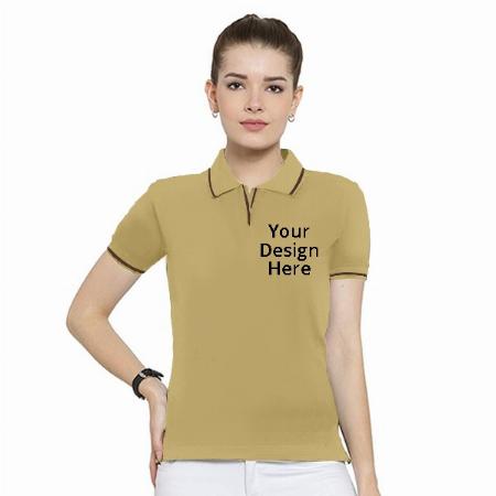 Beige Customized Women's Organic Cotton Polo T-Shirt