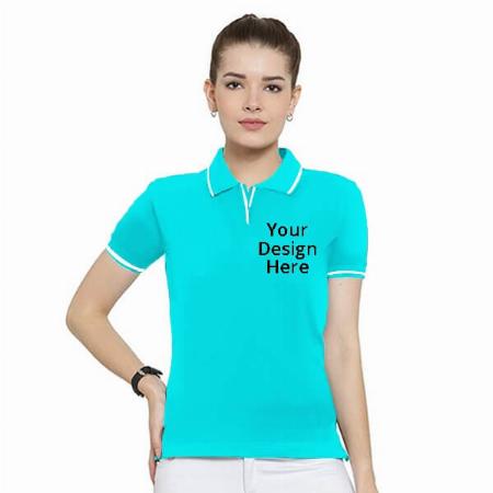 Sky Blue With White Tipping Customized Women's Polo T-Shirt