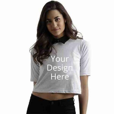 Off-White and Black Customized Women Collar Neck Half Sleeve Cotton Crop Top