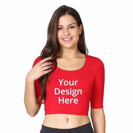 Red Customized Women Rayon Plain Half Sleeve Blouse