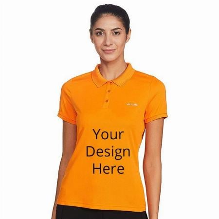 Orange Customized Women's Solid Regular Fit Polo T-Shirt