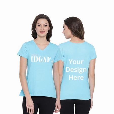 Blue Customized Women's Cotton Graphic Printed T-Shirt