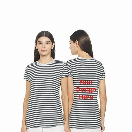 Sky Blue With Black Lines Customized Enamor Cotton Graphic Printed T-Shirt for Women