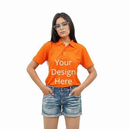 Orange Customized Women's Regular Fit Polo-Collar Cotton T-Shirt