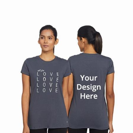 Dark Blue Customized Enamor Love Design Graphic Printed T-Shirt for Women