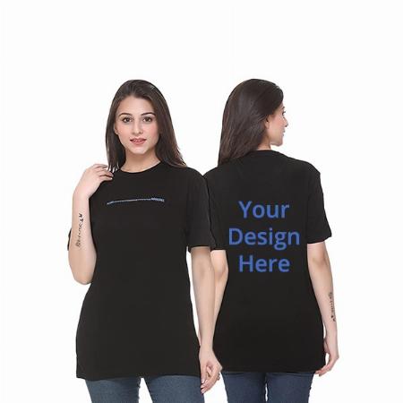 Black Customized Cotton Round Neck Women's Graphic Printed T-Shirts