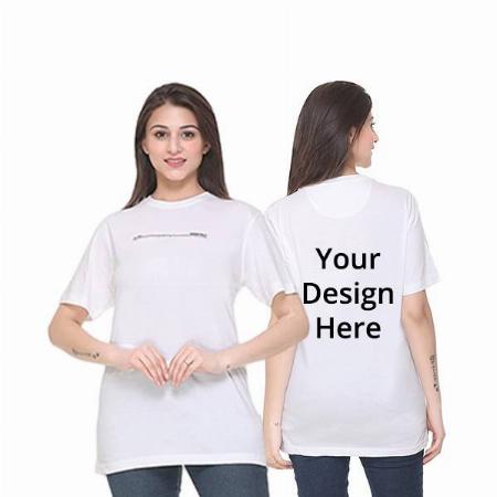 White Customized Cotton Round Neck Women's Graphic Printed T-Shirts