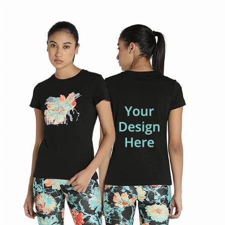 Black Customized Puma Women's Regular Fit Graphic Printed T-Shirt