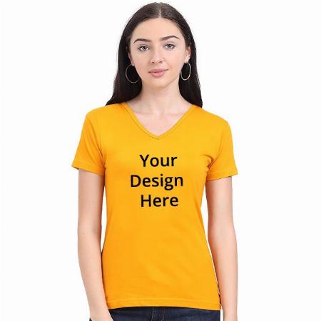 Mustard Customized Women's Cotton V Neck T-Shirt