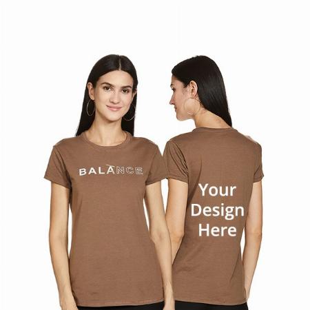 Brown Customized Enamor Women's Short Sleeve Crew Neck Slim Fit Balance Graphic Printed Cotton T-Shirt